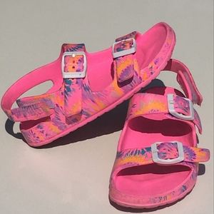Tie Dye Foam Velcro Heel Strap Sandals Pink Size 9-10